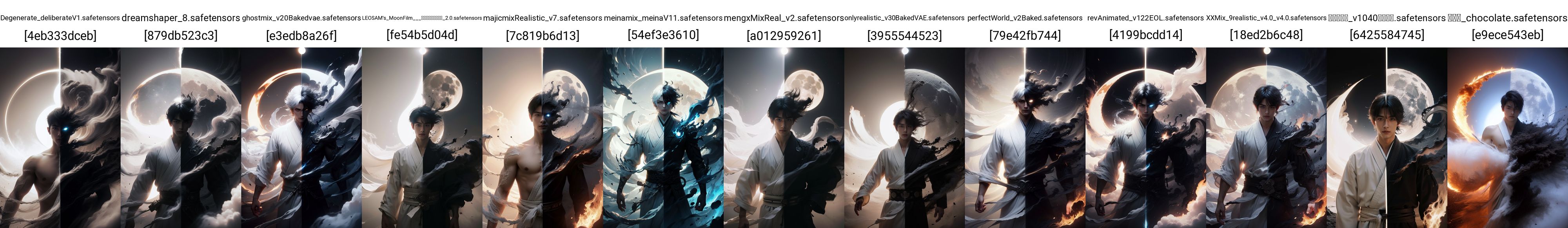 xyz_grid-0023-326847186-wabstyle, glowing, two-tone hair, robe, fog, mist, boy composed of white light, boy composed of black smoke, fire, muscular, sun.jpg